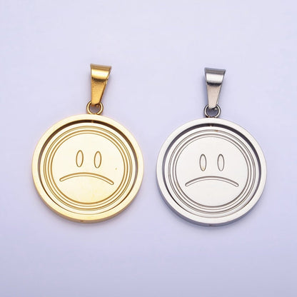 Stainless Steel Spinning Double Sided Smiley &amp; Sad Face Pendant in Gold &amp; Silver | P-1121