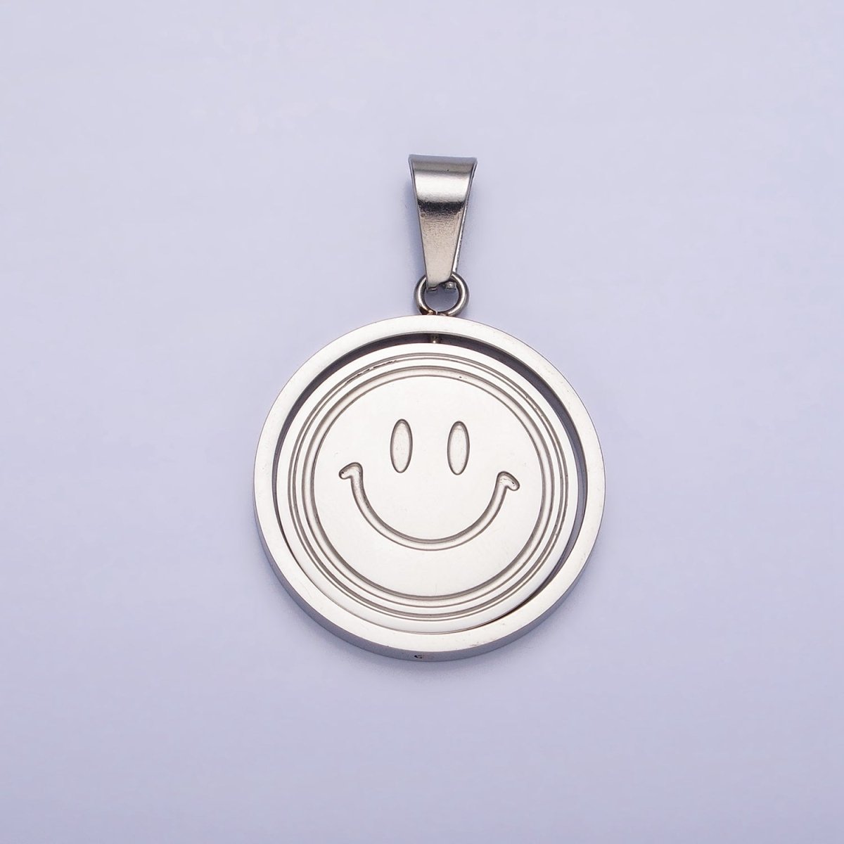 Stainless Steel Spinning Double Sided Smiley &amp; Sad Face Pendant in Gold &amp; Silver | P-1121