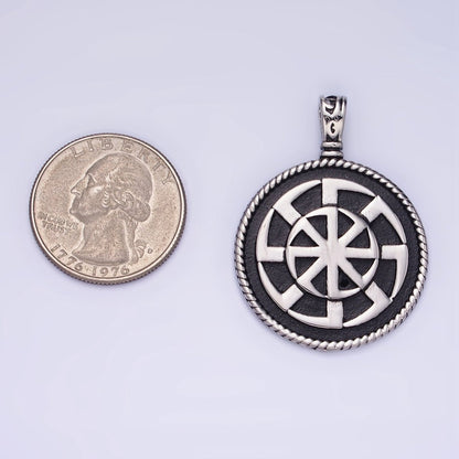 Stainless Steel Spiral Geometric Round Medallion Oxidized Pendant | P1388