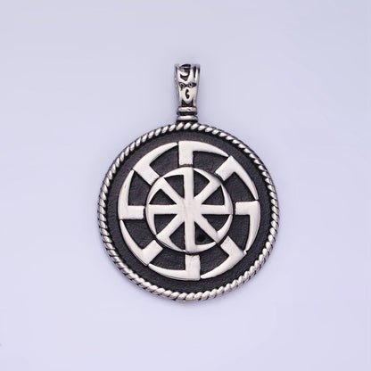 Stainless Steel Spiral Geometric Round Medallion Oxidized Pendant | P1388