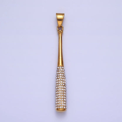 Stainless Steel Sport Baseball Bat Micro Paved CZ Pendant in Gold &amp; Silver J-763 J-771