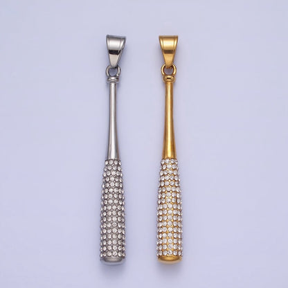 Stainless Steel Sport Baseball Bat Micro Paved CZ Pendant in Gold &amp; Silver J-763 J-771