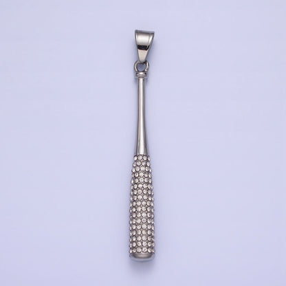 Stainless Steel Sport Baseball Bat Micro Paved CZ Pendant in Gold &amp; Silver J-763 J-771