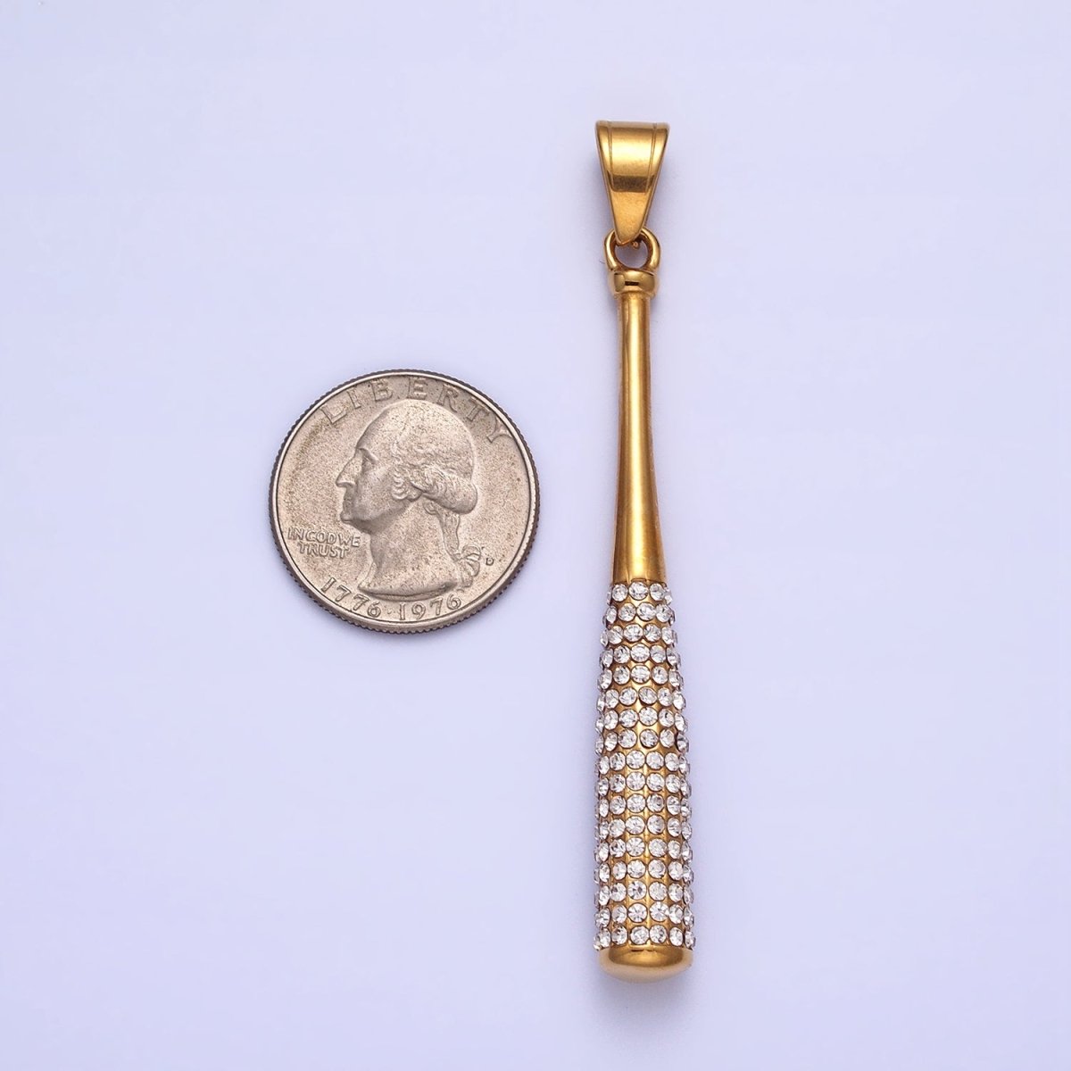 Stainless Steel Sport Baseball Bat Micro Paved CZ Pendant in Gold &amp; Silver J-763 J-771