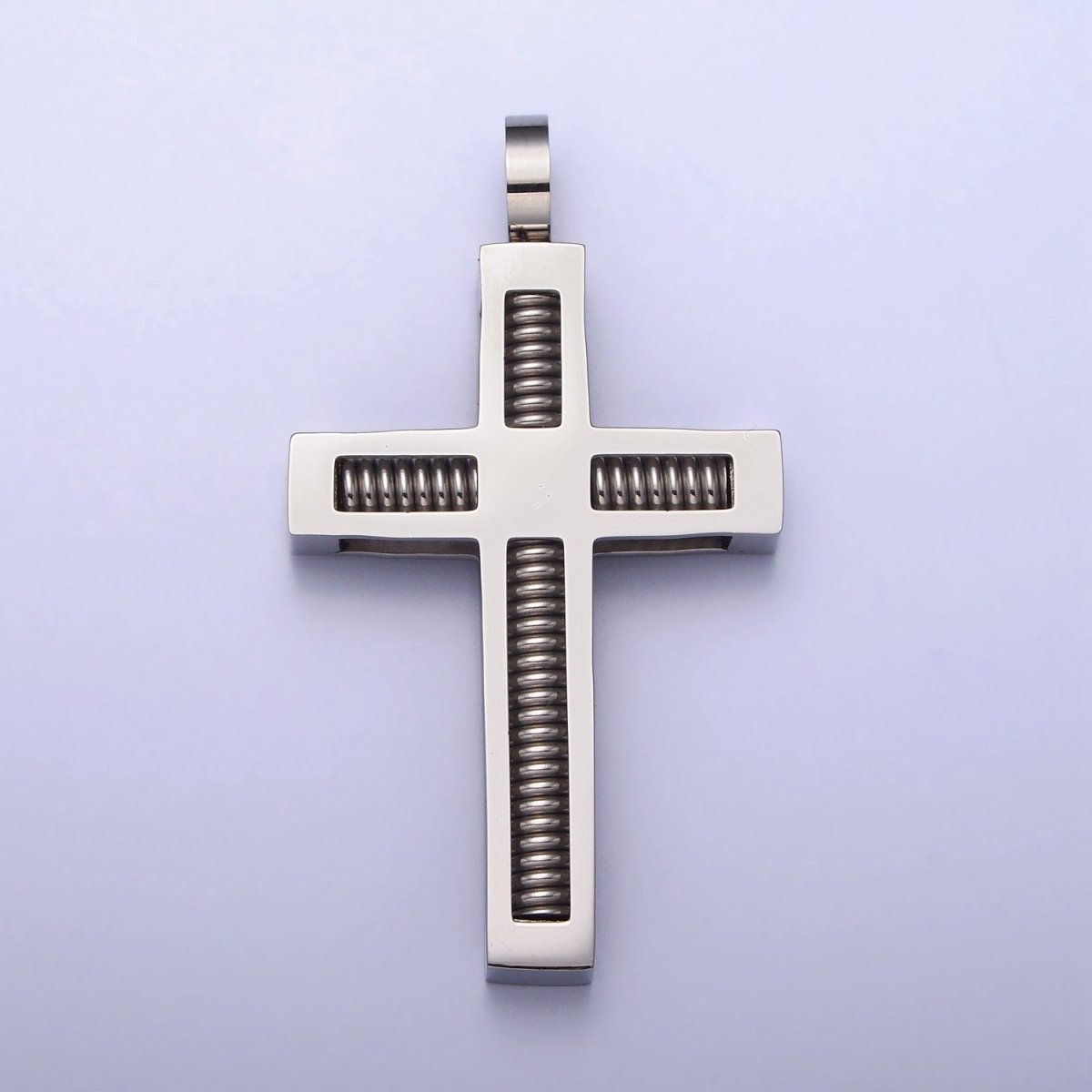 Stainless Steel Spring Coil Textured Latin Cross Pendant in Gold &amp; Silver | P-1097