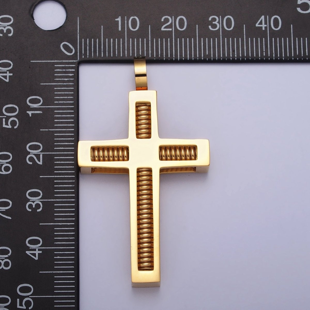 Stainless Steel Spring Coil Textured Latin Cross Pendant in Gold &amp; Silver | P-1097