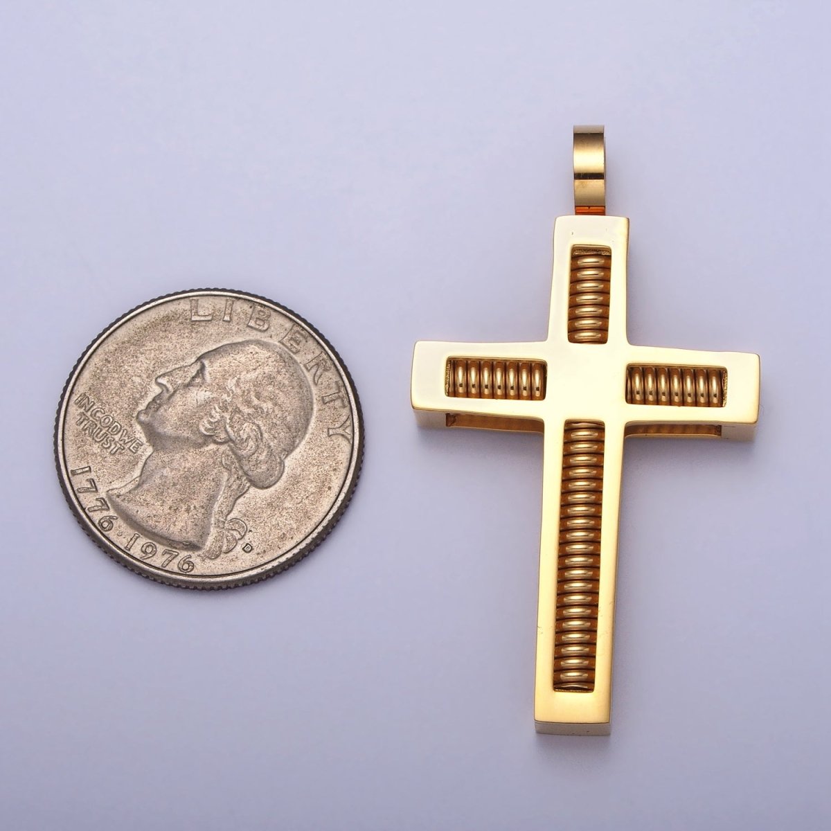 Stainless Steel Spring Coil Textured Latin Cross Pendant in Gold &amp; Silver | P-1097