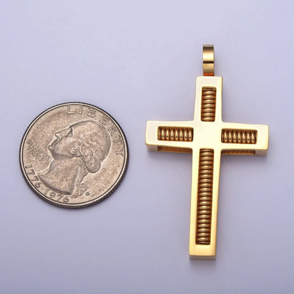 Stainless Steel Spring Coil Textured Latin Cross Pendant in Gold &amp; Silver | P-1097