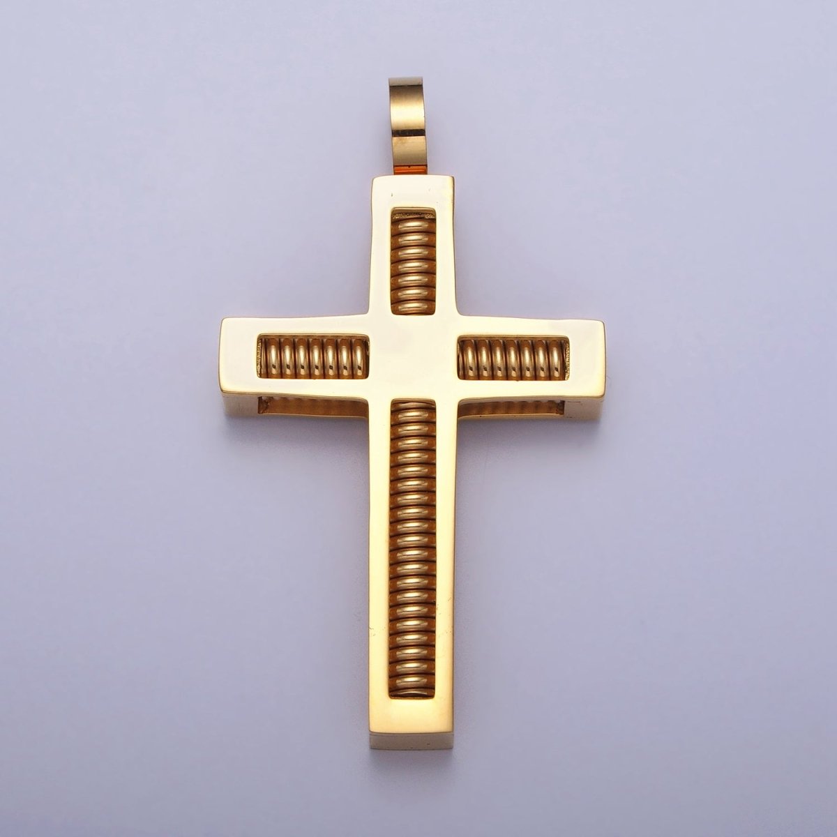 Stainless Steel Spring Coil Textured Latin Cross Pendant in Gold &amp; Silver | P-1097