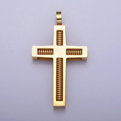 Stainless Steel Spring Coil Textured Latin Cross Pendant in Gold &amp; Silver | P-1097