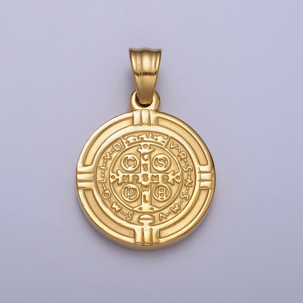 Stainless Steel St. Saint Benedict Double Sided SMQLIVB PAX VRSNSMV Pendant in Gold &amp; Silver | P-1077