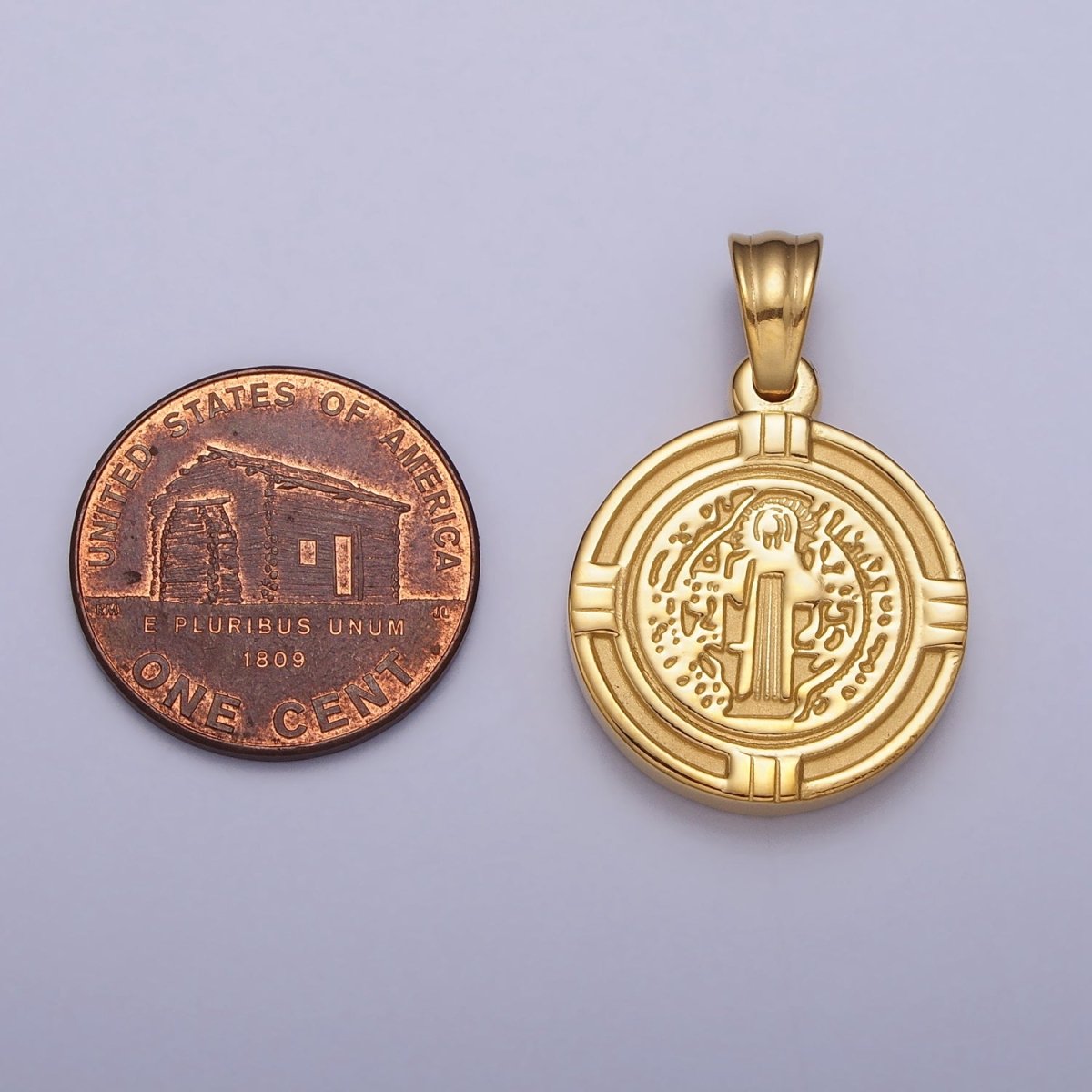 Stainless Steel St. Saint Benedict Double Sided SMQLIVB PAX VRSNSMV Pendant in Gold &amp; Silver | P-1077