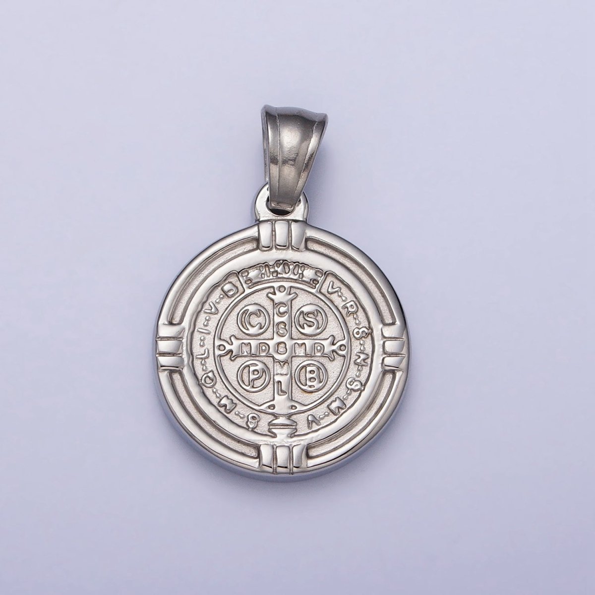 Stainless Steel St. Saint Benedict Double Sided SMQLIVB PAX VRSNSMV Pendant in Gold &amp; Silver | P-1077