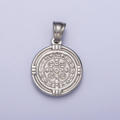 Stainless Steel St. Saint Benedict Double Sided SMQLIVB PAX VRSNSMV Pendant in Gold &amp; Silver | P-1077