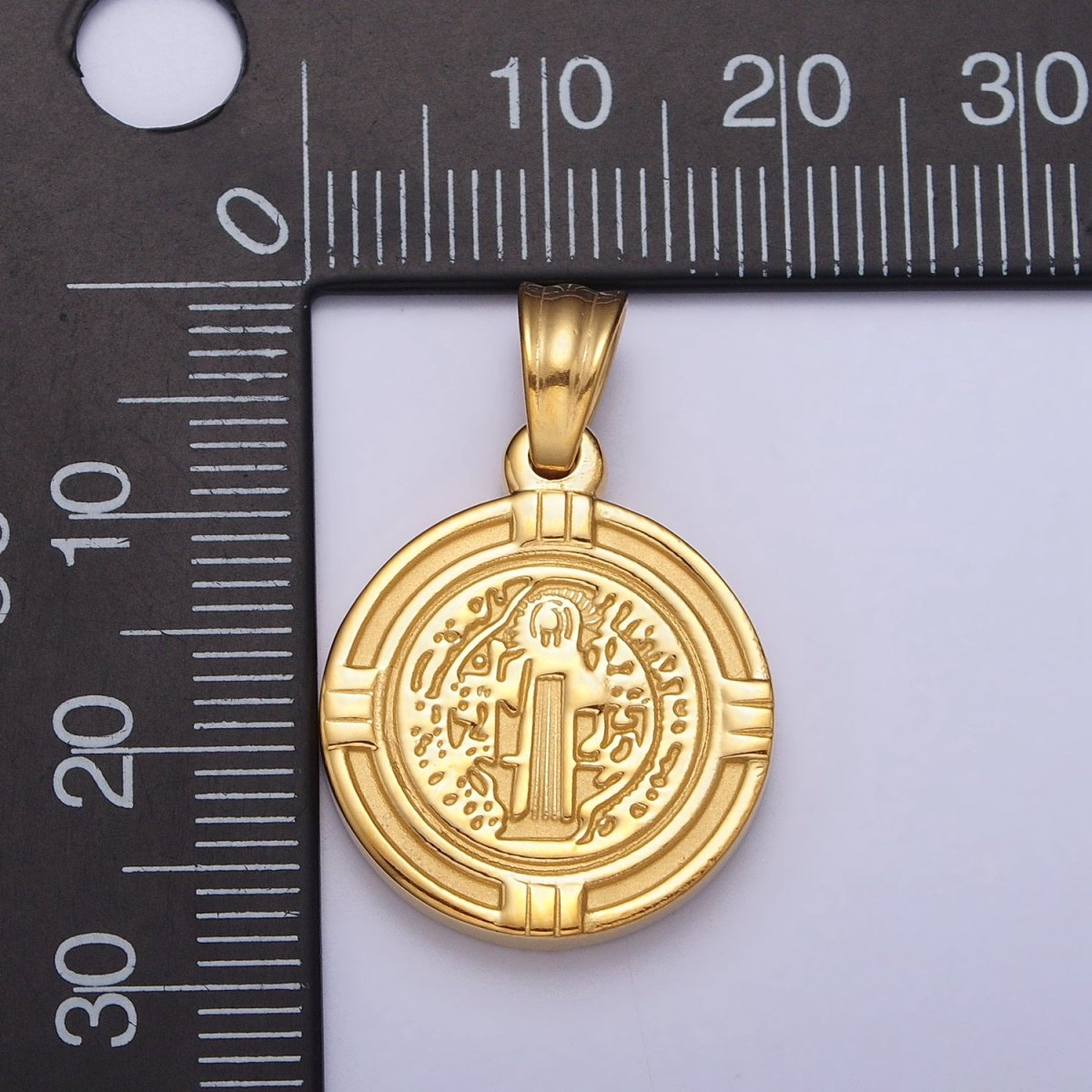 Stainless Steel St. Saint Benedict Double Sided SMQLIVB PAX VRSNSMV Pendant in Gold &amp; Silver | P-1077