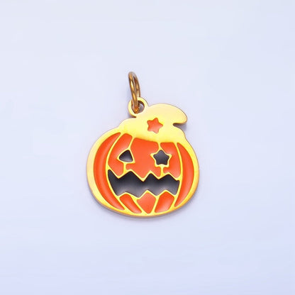 Stainless Steel Star Eyed  Pumpkin Witch Enamel Halloween Holiday Charm | P1536