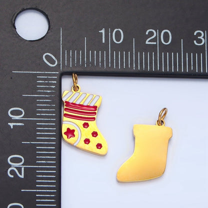 Stainless Steel Star Lined Enamel Stocking Sock Christmas Holiday Charm | P1503