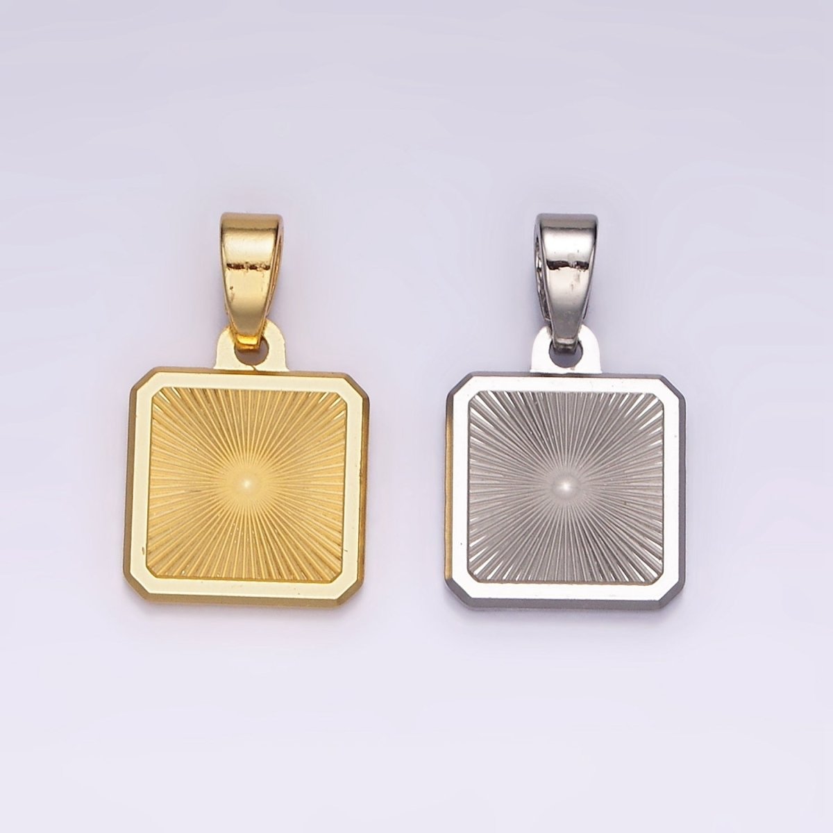 Stainless Steel Sunburst Edged Square Minimalist Pendant in Gold &amp; Silver | P865
