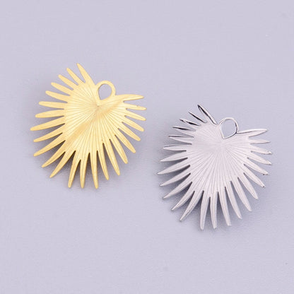 Stainless Steel Sunburst Line Engraved Sacred Heart Double Loop Charm in Gold &amp; Silver | P-915