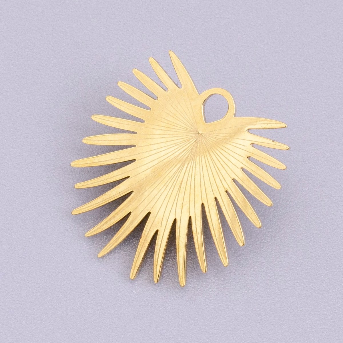 Stainless Steel Sunburst Line Engraved Sacred Heart Double Loop Charm in Gold &amp; Silver | P-915