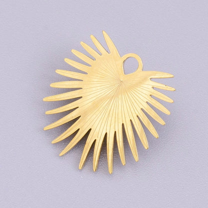 Stainless Steel Sunburst Line Engraved Sacred Heart Double Loop Charm in Gold &amp; Silver | P-915