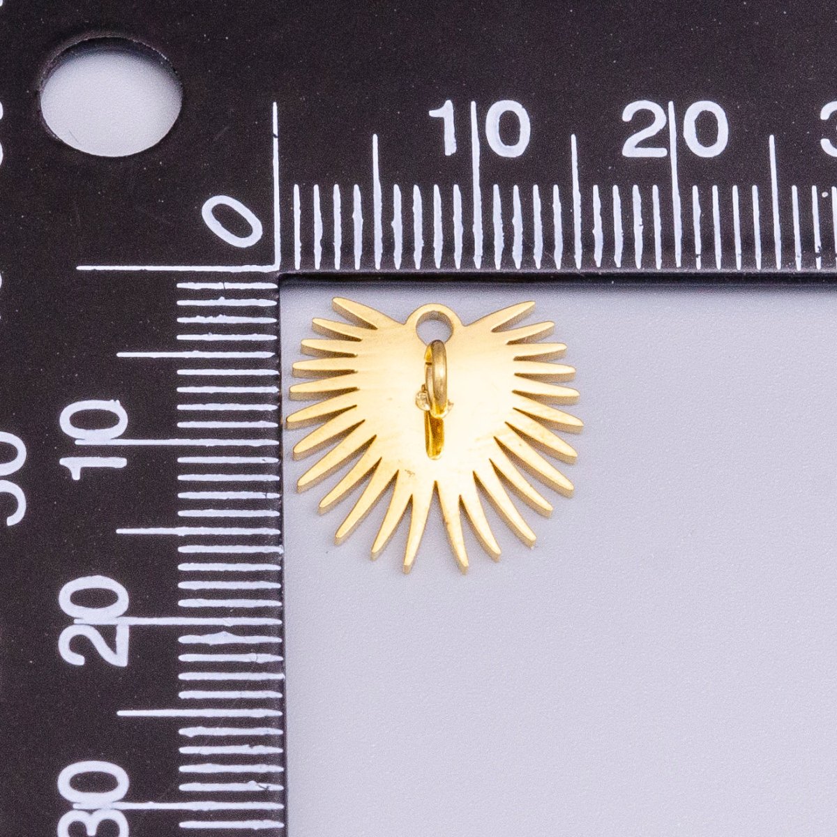 Stainless Steel Sunburst Line Engraved Sacred Heart Double Loop Charm in Gold &amp; Silver | P-915