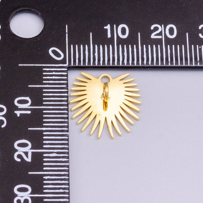 Stainless Steel Sunburst Line Engraved Sacred Heart Double Loop Charm in Gold &amp; Silver | P-915