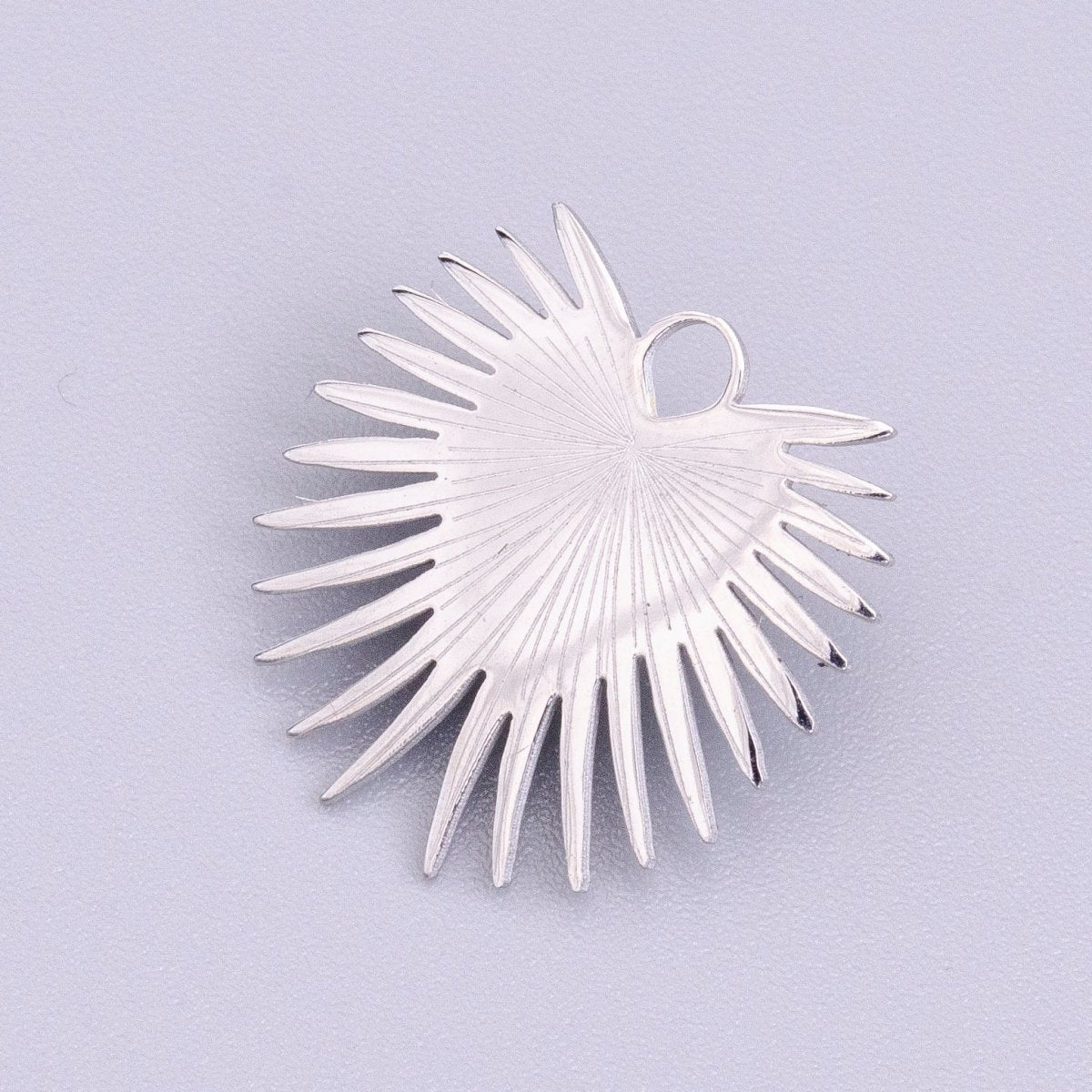 Stainless Steel Sunburst Line Engraved Sacred Heart Double Loop Charm in Gold &amp; Silver | P-915