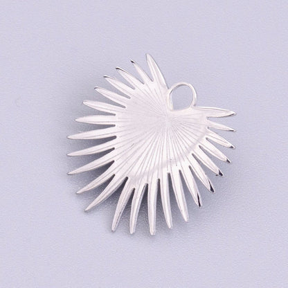 Stainless Steel Sunburst Line Engraved Sacred Heart Double Loop Charm in Gold &amp; Silver | P-915
