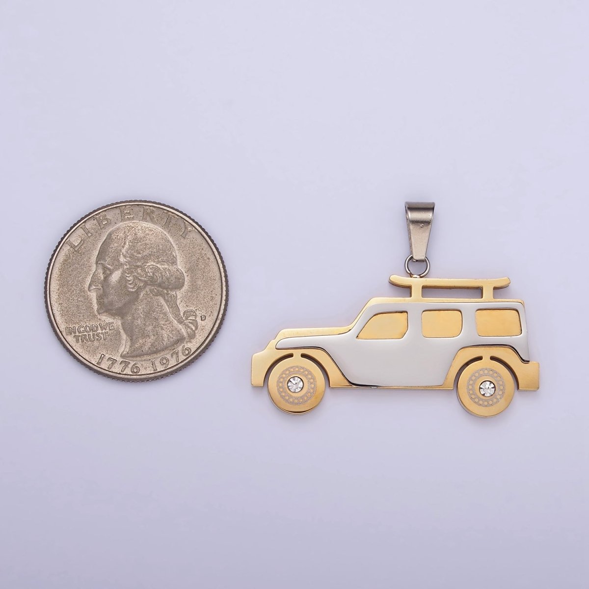 Stainless Steel SUV Car Charms Pendant in Gold &amp; Silver | P1446