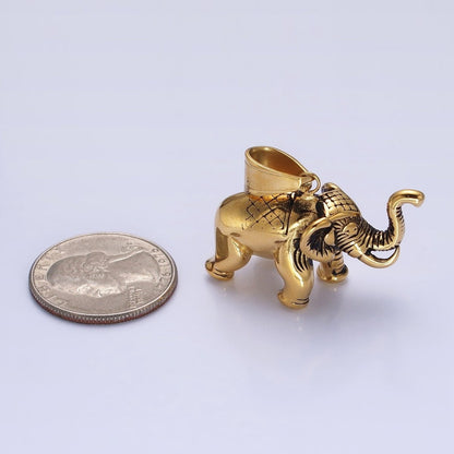 Stainless Steel Textured Circus Elephant Pendant in Gold &amp; Silver | P-1110