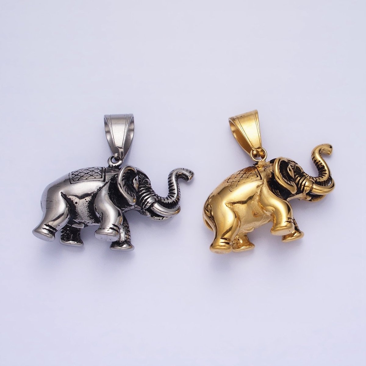 Stainless Steel Textured Circus Elephant Pendant in Gold &amp; Silver | P-1110