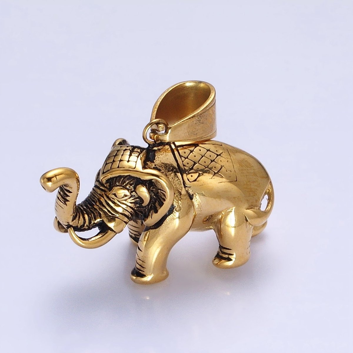 Stainless Steel Textured Circus Elephant Pendant in Gold &amp; Silver | P-1110