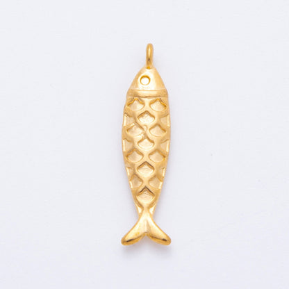 Stainless Steel Textured Fish Multidimensional 3D Pendant Charm | J587