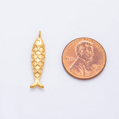 Stainless Steel Textured Fish Multidimensional 3D Pendant Charm | J587