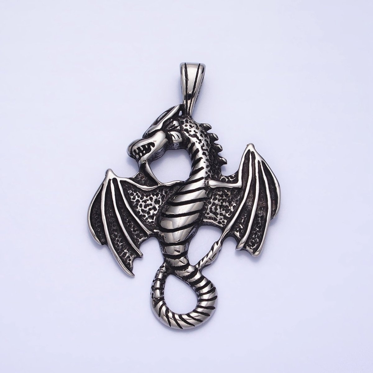 Stainless Steel Textured Winged Dragon Pendant in Gold &amp; Silver P-1148