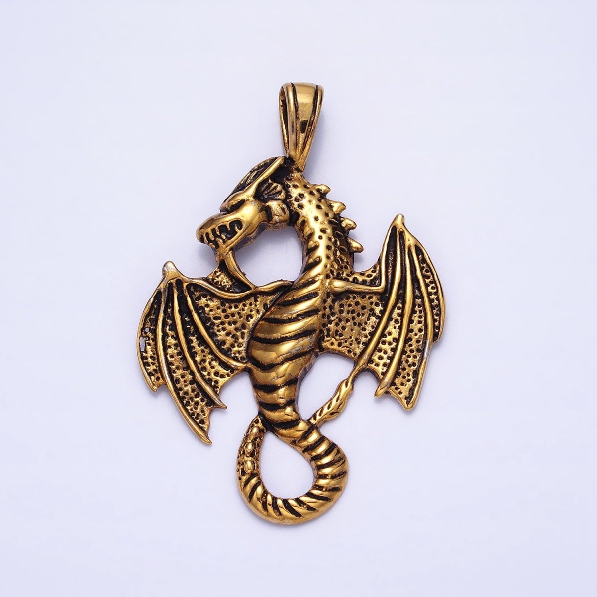 Stainless Steel Textured Winged Dragon Pendant in Gold &amp; Silver P-1148