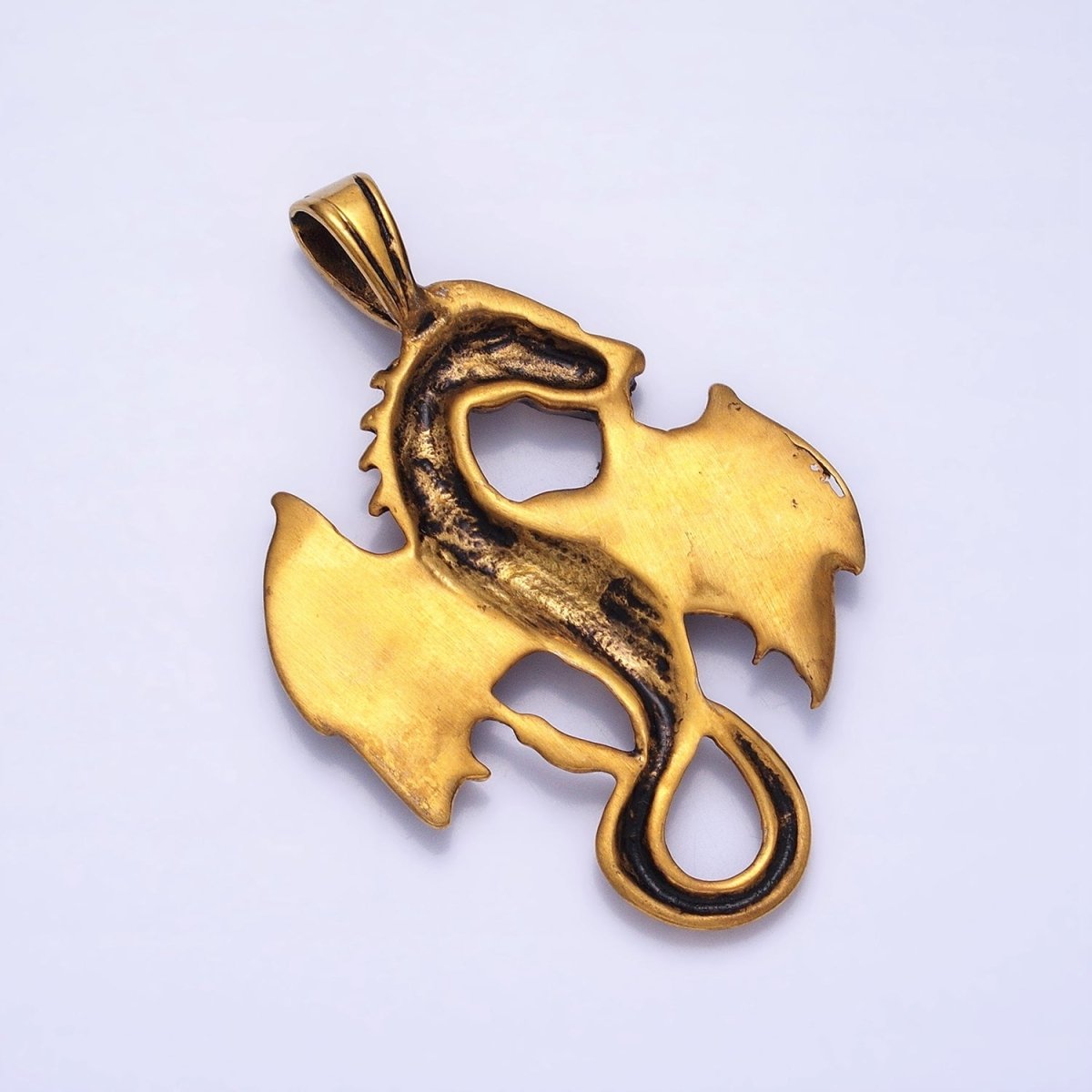 Stainless Steel Textured Winged Dragon Pendant in Gold &amp; Silver P-1148