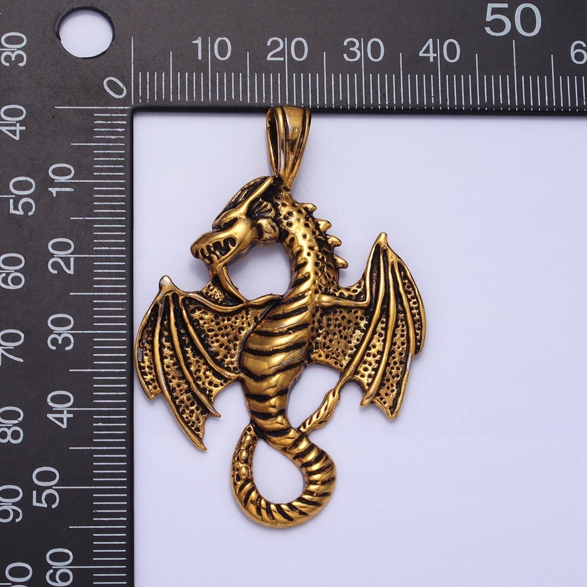 Stainless Steel Textured Winged Dragon Pendant in Gold &amp; Silver P-1148