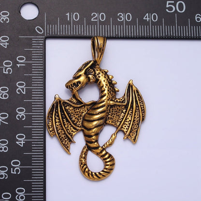 Stainless Steel Textured Winged Dragon Pendant in Gold &amp; Silver P-1148