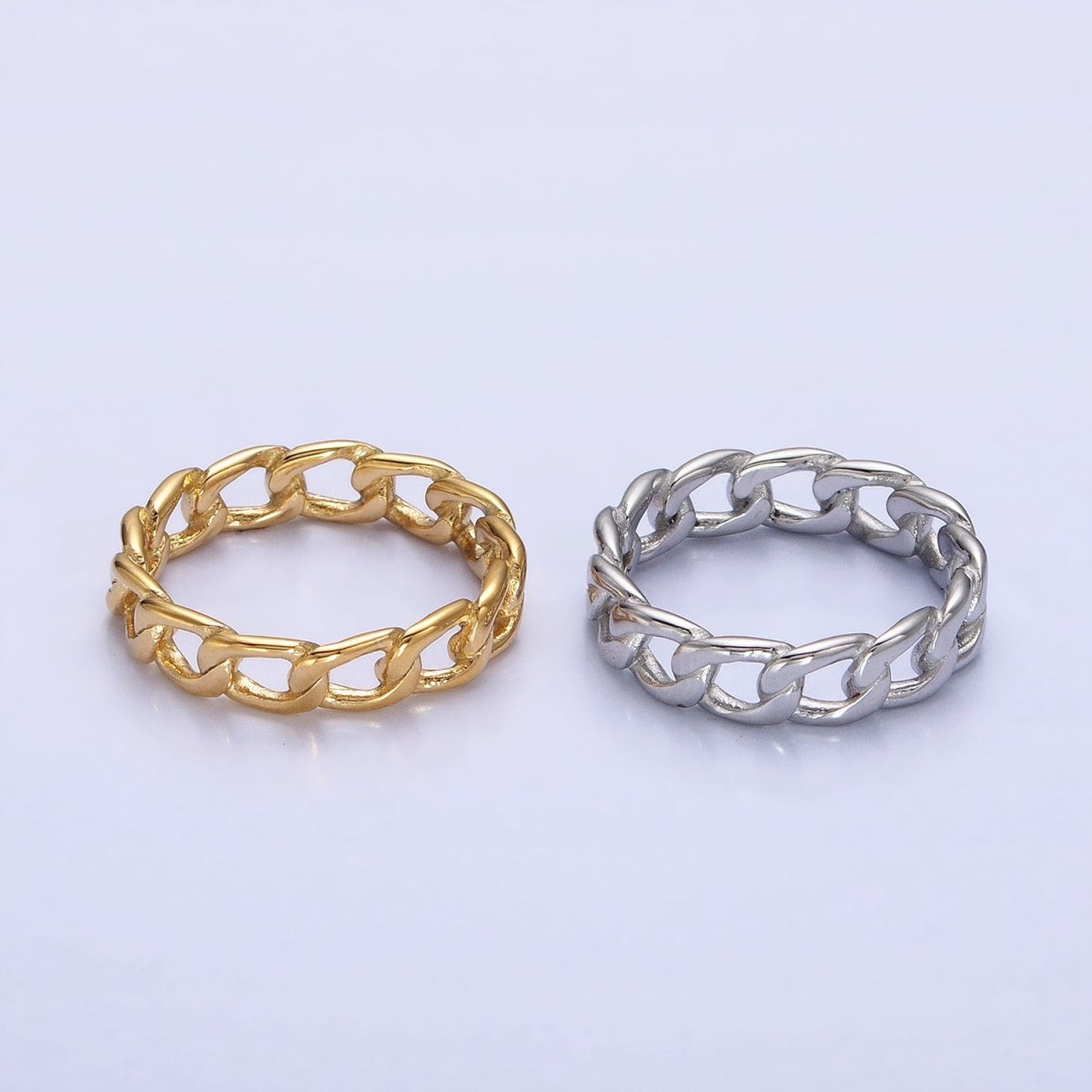 Stainless Steel Thin Curb Chain Link Ring in Gold &amp; Silver | O-1673~O-1680