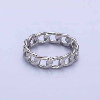 Stainless Steel Thin Curb Chain Link Ring in Gold &amp; Silver | O-1673~O-1680