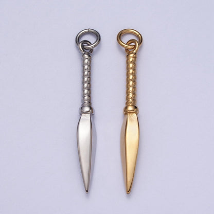 Stainless Steel Thin Weapon Knife Dagger Charm in Gold &amp; Silver J-463 J-464