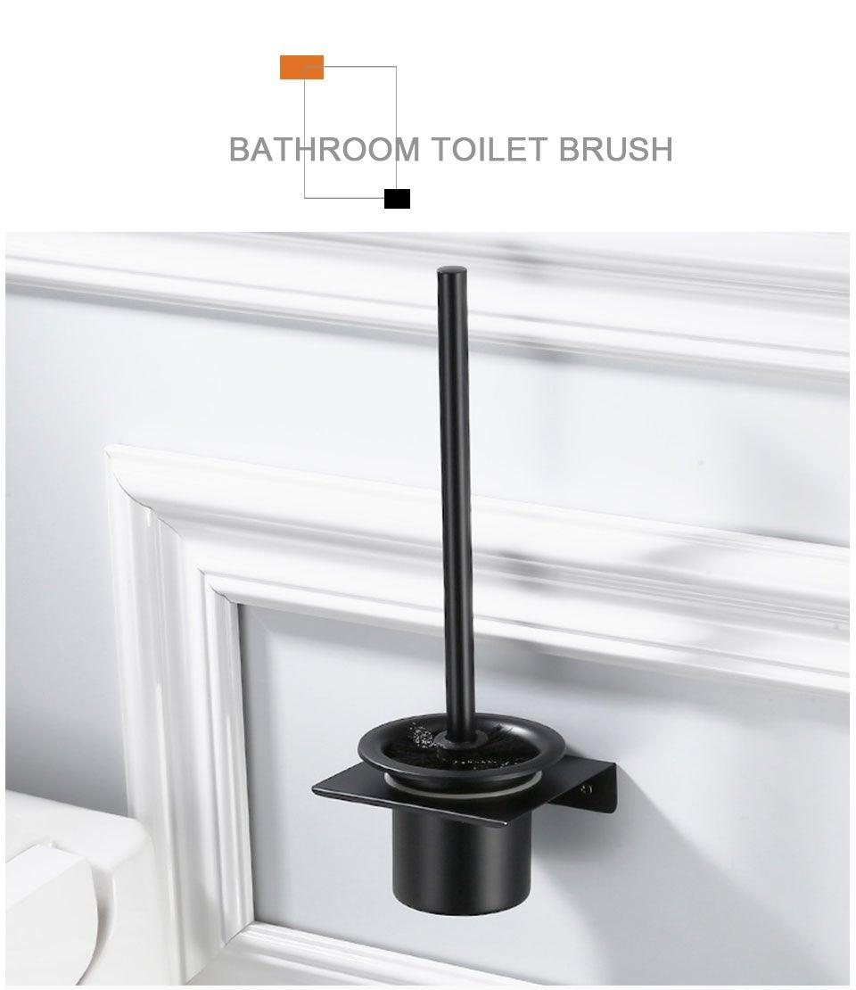 Stainless Steel Toilet Brush Holder Black Wall Mounted Toilet Bowl Brush Holder For Bathroom Cleaning Kit
