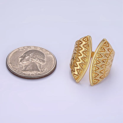 Stainless Steel Triangle Dot Lined Geometric Double Wide Wrap Ring | O1304