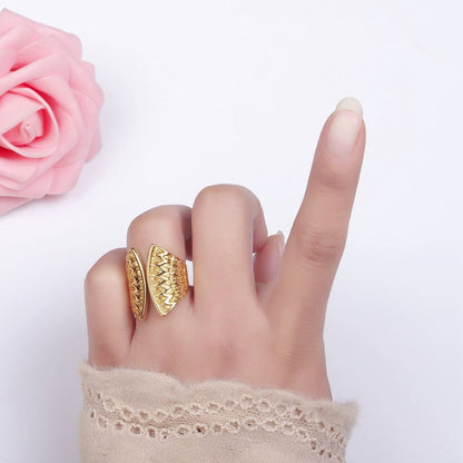 Stainless Steel Triangle Dot Lined Geometric Double Wide Wrap Ring | O1304