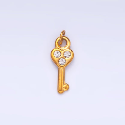 Stainless Steel Triple CZ Heart Key Mini Charm | P1221