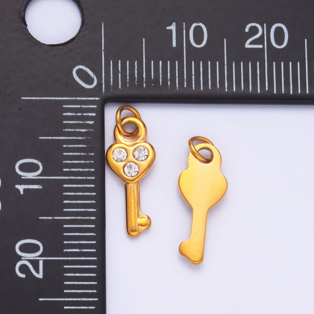 Stainless Steel Triple CZ Heart Key Mini Charm | P1221