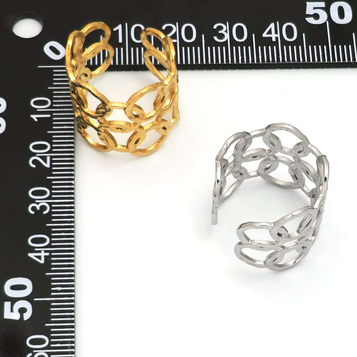 Stainless Steel Triple Hammered Round Band Ring in Gold &amp; Silver | Rings-00224