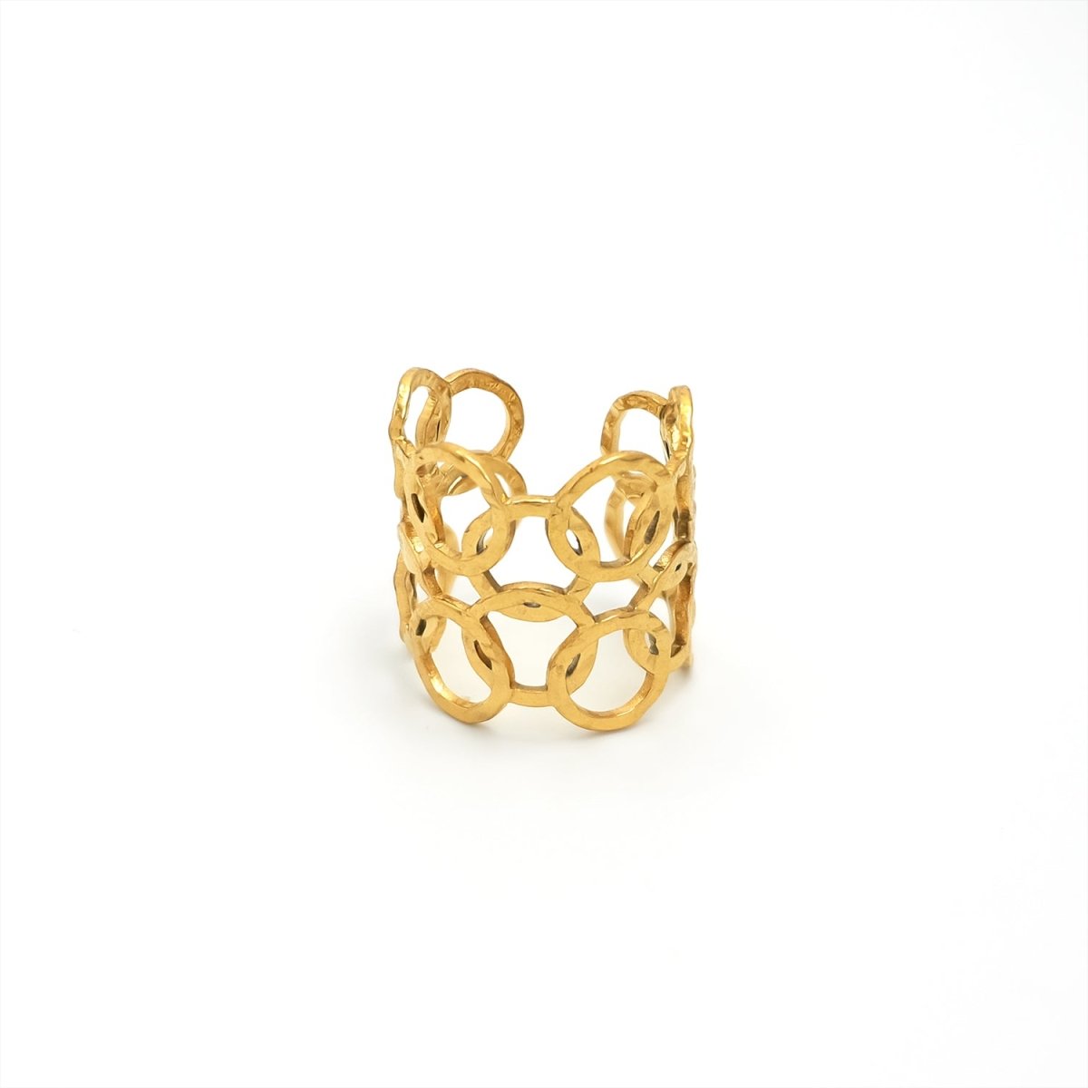 Stainless Steel Triple Hammered Round Band Ring in Gold &amp; Silver | Rings-00224